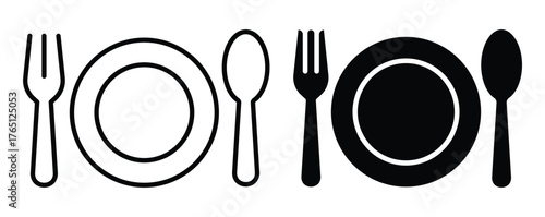 Minimalist Outline of Plates and Cutlery Arrangement for Culinary Arts