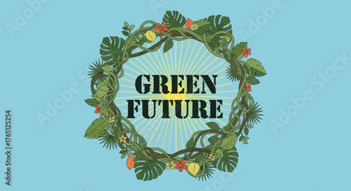 Green Future Concept with Lush Foliage and Fruits.