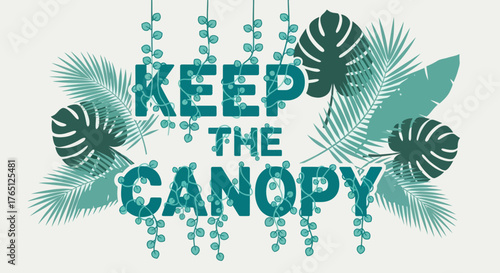 Keep the Canopy text with tropical leaves and hanging vines on a light background.