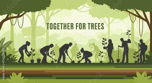 People Planting Trees in a Lush Green Forest for Environmental Conservation.