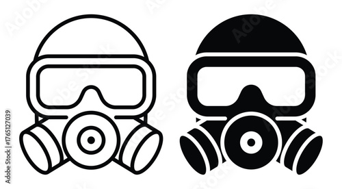 Black and White Illustrations of Gas Masks in Minimalist Design Style