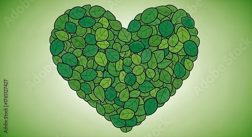 Green Heart Made of Leaves on a Light Green Background.
