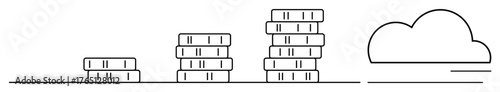 Stacks of server units aligned in increasing order next to a cloud outline. Ideal for technology, cloud computing, data storage, digital growth, IT solutions, scalability, simple flat metaphor