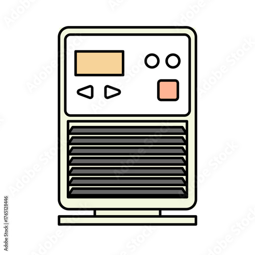 冬の暮らしを快適にする石油ファンヒーターのかわいいベクターイラスト｜暖かい空気と家庭的なぬくもりを感じるシンプルデザイン