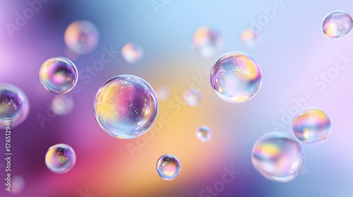 Wallpaper Mural Abstract 3D background with floating iridescent glass bubbles or spheres on a soft pastel gradient Torontodigital.ca