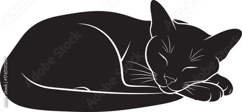 Resting cat silhouette serene feline black pet design graphic kitten animal sleeping cute domestic illustration clipart graphic element pet lover image
