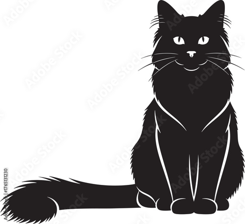 Elegant cat silhouette long haired feline graceful pet animal lover design beautiful black kitty cat art print wall decor cat graphic for crafts