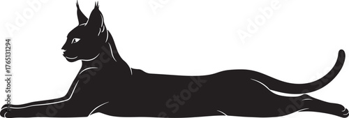 Elegant reclining cat silhouette graceful feline graphic design element domestic animal design resource artistic pet clipart sophisticated kitten motif modern creature image