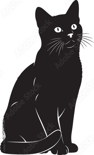 Elegant black cat silhouette sitting upright with an attentive gaze a captivating graphic design element perfect for pet lovers and minimal art applications