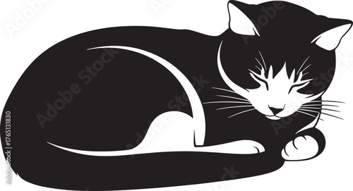 Black cat silhouette resting peacefully a contented feline form captured in a simple yet elegant design