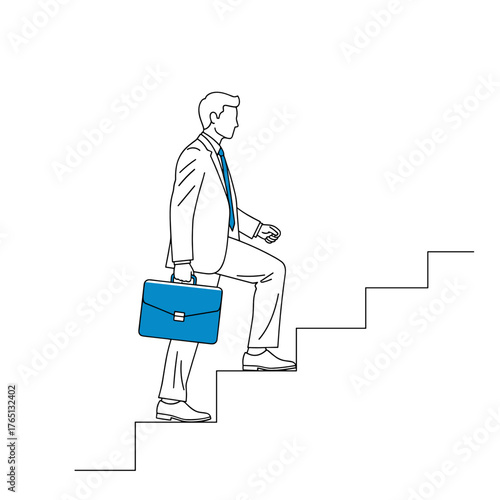 Employee walking stairs symbolizing career growth and business success illustration