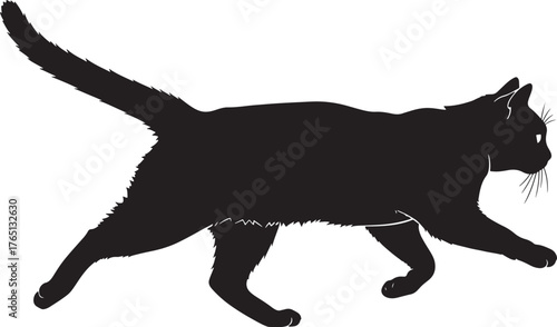 Graceful walking cat silhouette minimalist animal design simple feline art elegant pet graphic stylized kitten outline modern domestic companion contour icon prowling kitty shape
