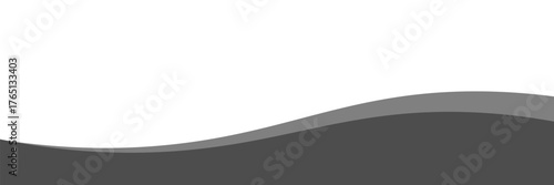 Minimalist black and gray wave vector design with smooth flowing curves at the bottom, transitioning into a clean white background. Ideal for banners, footers, or modern layouts.