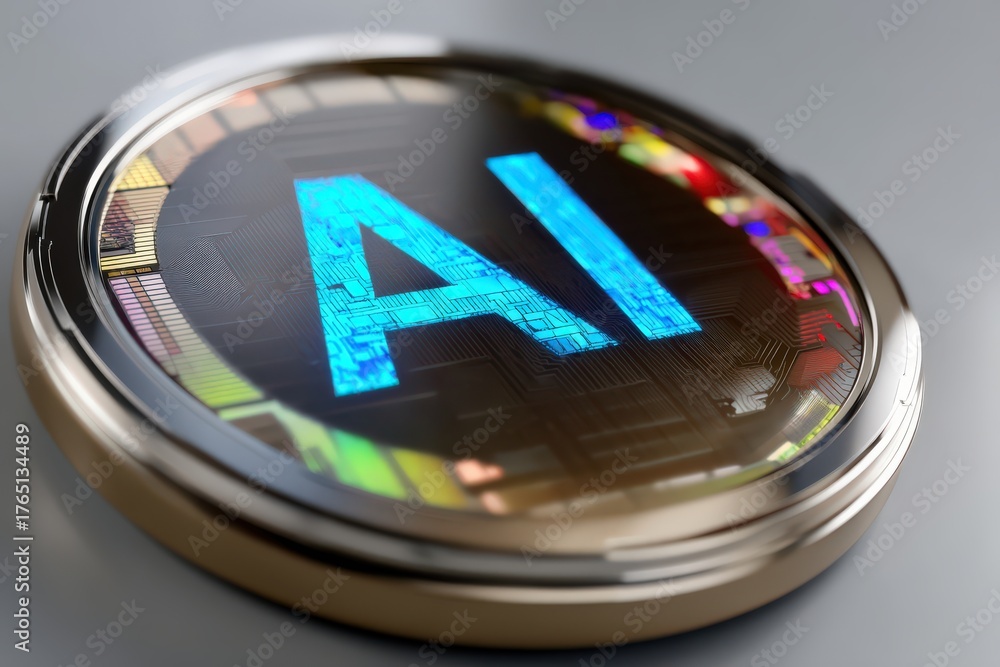 Obraz premium AI technology icon glowing with intricate circuit design representing the future of innovation and digital transformation in artificial intelligence and its societal impact