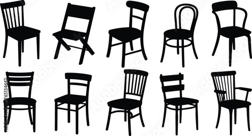 Collection of different chair silhouettes vector illustration showing modern and vintage furniture design styles for home interior and decoration concepts