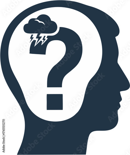 Questioning Thoughts Conceptual Illustration of Confusion, Uncertainty, and Mental Storms