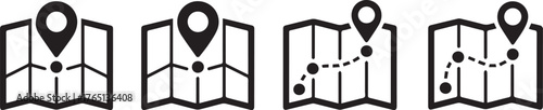 map and route icon collection with location pin and dotted paths showing simple to complex navigation, vector ai eps jpeg png
