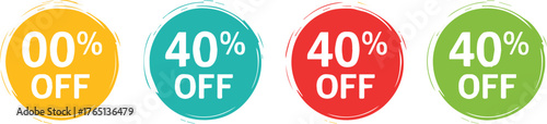 round grunge discount badges pack 40 percent off and 00 percent off labels for marketing promotions vector ai eps jpeg png
