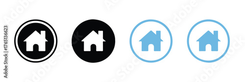 minimal home glyphs in black white and blue, round outline and filled styles for interface design vector ai eps png jpeg