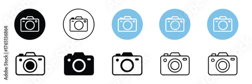 versatile camera icon bundle scalable ai eps vectors with solid, outline and badge variants for photography and media projects