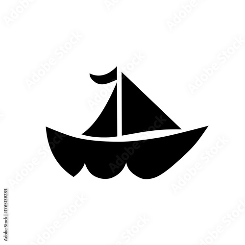 Minimalist Sailboat Icon on Water Black and White Vector