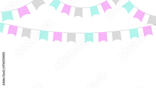 Bright colorful flag garland perfect for festive parties, celebrations, and advertising web design, event decor, and marketing campaigns to create joyful atmosphere. Vector illustration.