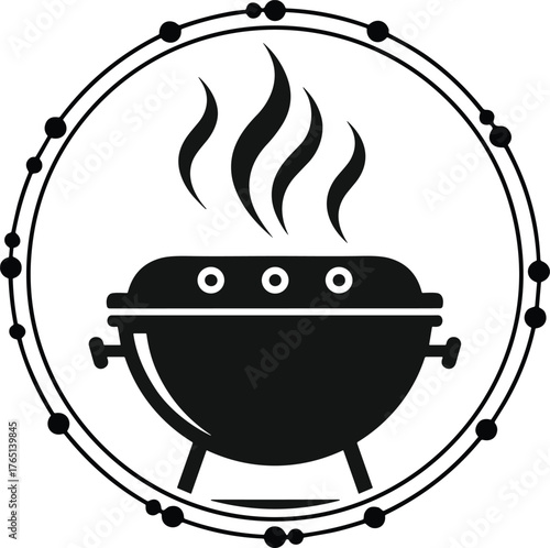 BBQ grill icon, smoking barbecue vector, outdoor cooking symbol, charcoal grill design, picnic food logo, black kitchen emblem, restaurant graphic