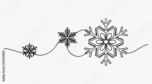 Elegant continuous line drawing of connected snowflakes winter holiday theme