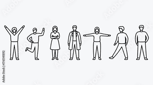 Diverse group of stylized people in various poses vector illustration