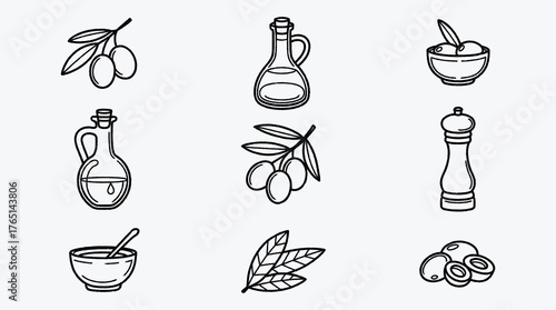 Olive Oil Ingredients Line Art Illustration Culinary and Food Preparation Design