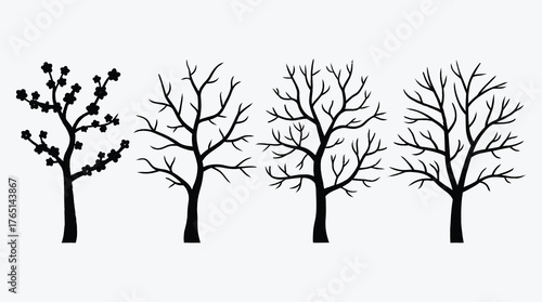 Silhouette of Trees Vector Illustration for Autumn or Winter Design