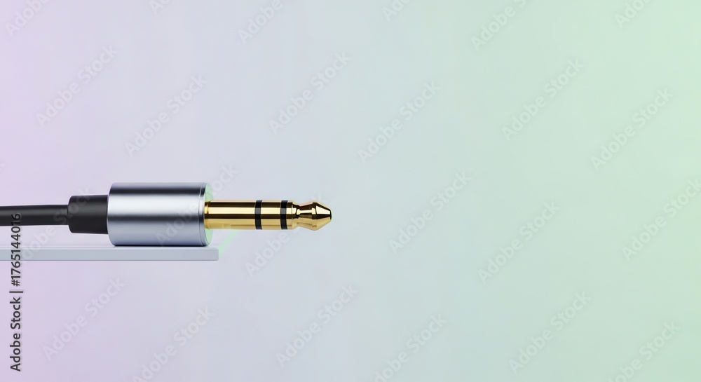 Fototapeta premium Sleek Audio Jack: Silver, Gold, and Black on Gradient Background
