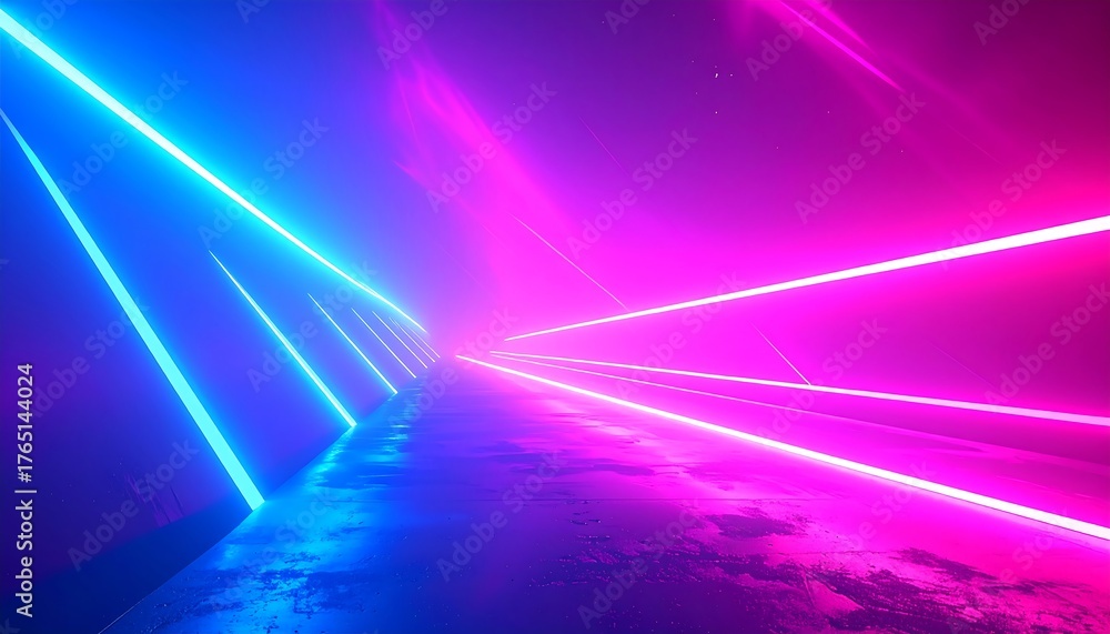 Fototapeta premium Neon Light Tunnel with Blue and Pink Glowing Lines.