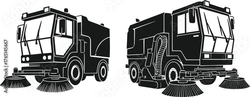 Street sweeper vehicle illustration, urban cleaning machine drawing, municipal sanitation truck sketch, industrial road cleaner artwork, city maintenance equipment design