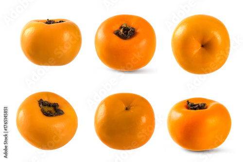 Set of persimmon fruits isolated on white background