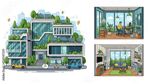 Sustainable Green Architecture and Eco-Friendly Living Spaces Illustration