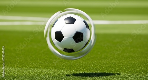 Soccer ball on field with sunlight