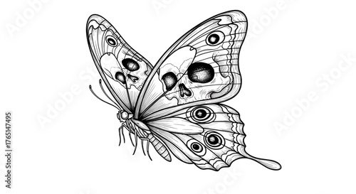 Vector art of butterfly with skull pattern on wings illustration