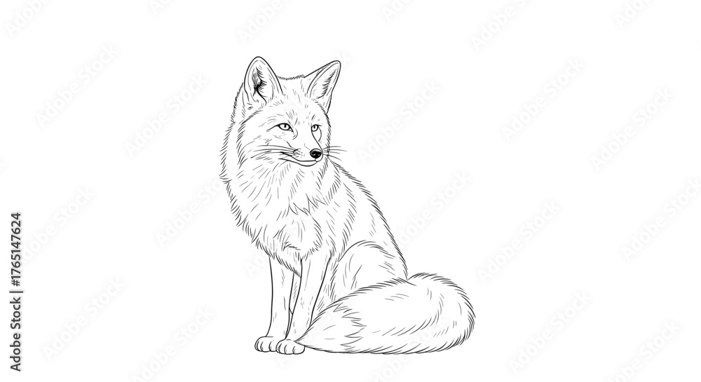 Obraz premium Illustration of a fox sitting and looking back