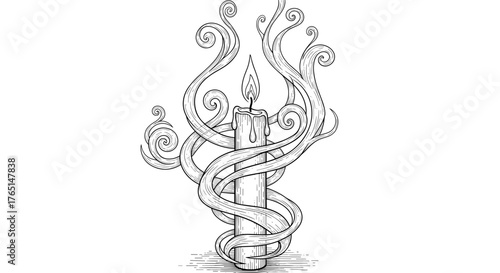Vector art of candle with smoke, creating a mystical and ethereal scene