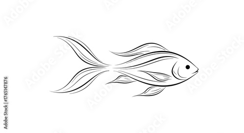 Vector art of a simple line drawing of a goldfish, swimming slowly
