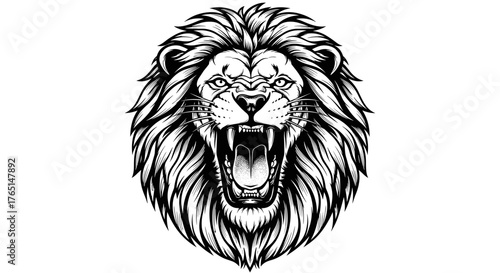 Vector art of a fierce lion head roaring, showing its sharp teeth