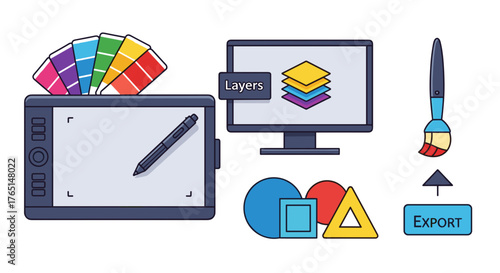 Illustration of digital art tools, creative and modern
