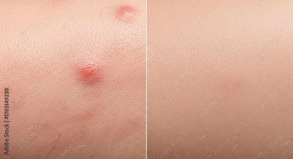 Fototapeta premium Closeup of Skin with Acne Scars and Smooth Complexion