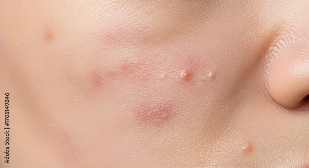 Fototapeta premium Closeup of Skin with Acne Scars and Blemishes Highlighting Natural Complexion