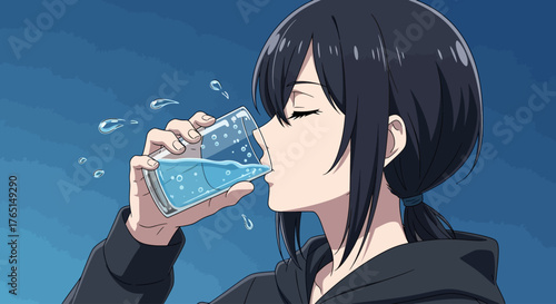 animation woman drinking water