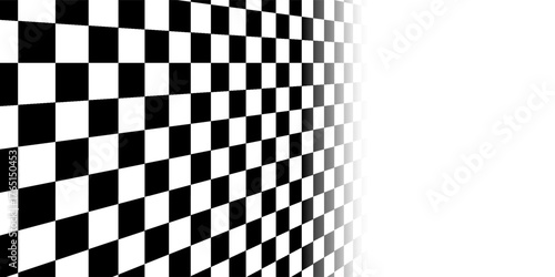 Chess perspective floor background. Black and white chessboard perspective floor texture. Checker board pattern surface. Fading away vanishing checkerboard background.