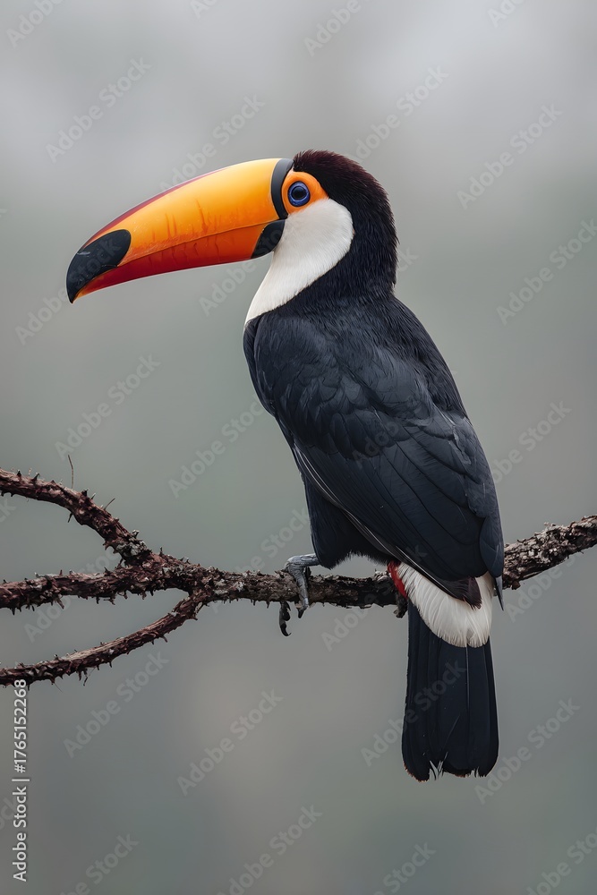 Naklejka premium toucan on a branch, generation AI 