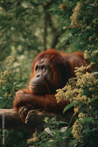a realistic Photography of an orangutan, generation AI 