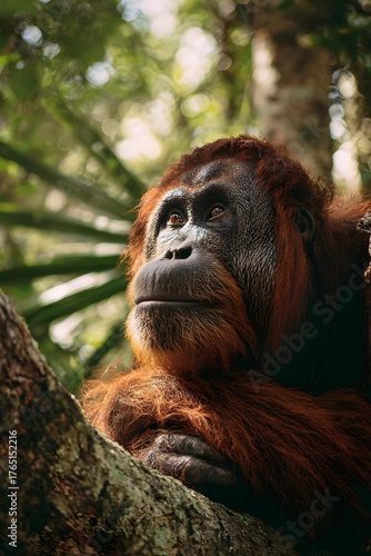 a realistic Photography of an orangutan, generation AI 